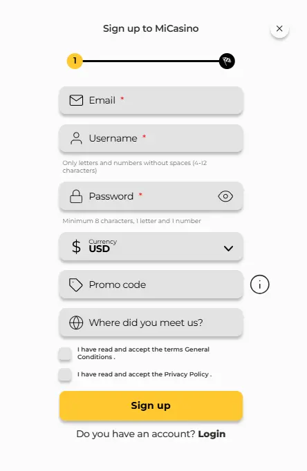 Registro de casino en Mi Casino